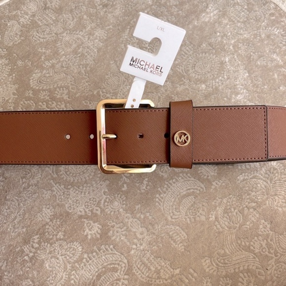 Brand New Michael Kors Genuine Leather Wide Strap Belt Elastic Stretch Cognac - Picture 15 of 15